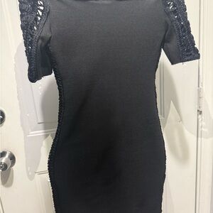 Elegant Black Crochet Sleeve Dress